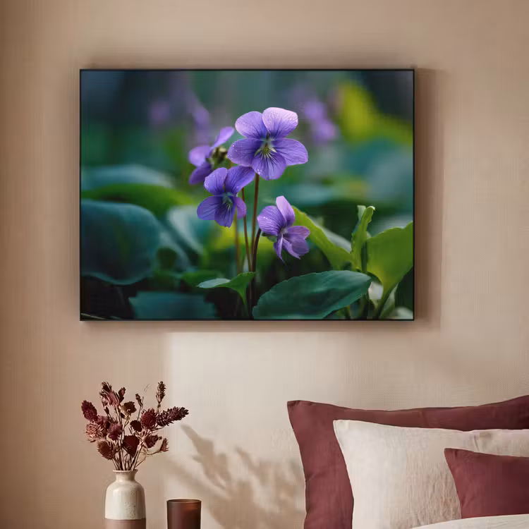 Viooltjes - Paars - Bloem - Bladeren Textielframe - compleet frame klein -sfeer1
