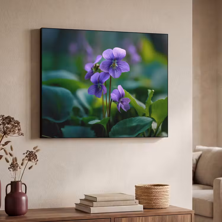 Viooltjes - Paars - Bloem - Bladeren Textielframe - compleet frame klein -sfeer3