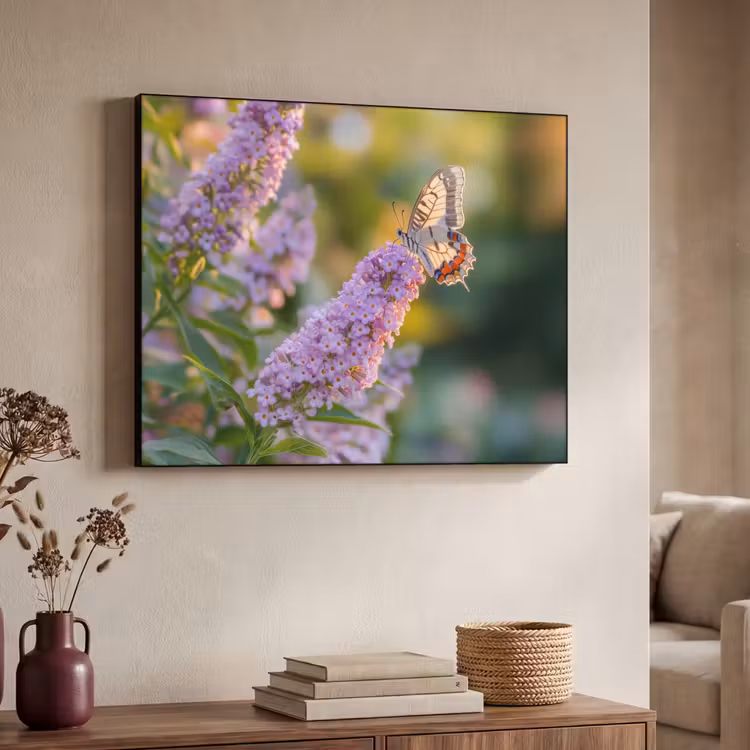 Sierlijke - Vlinder - Paarse - Bloemen Textielframe - compleet frame klein -sfeer3