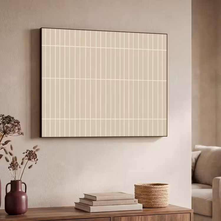 Verticaal - Wandtegel - Crème - Beige Textielframe zwart klein 947 -sfeer3