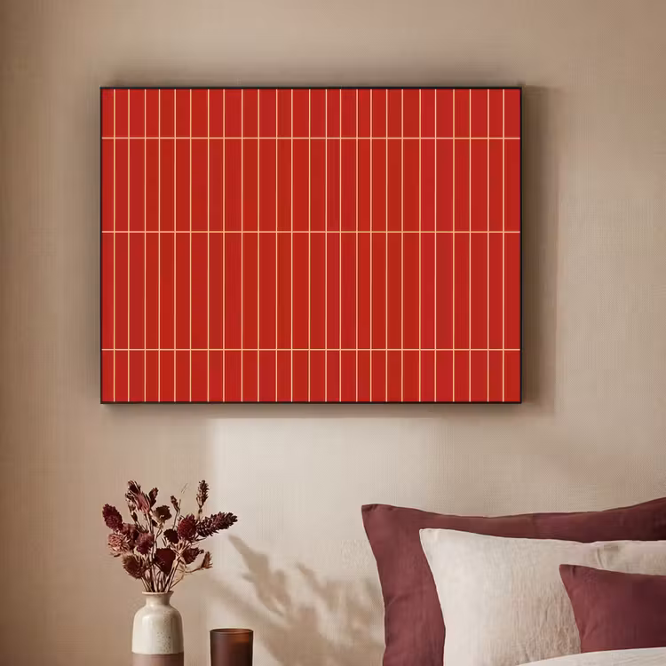 Verticaal - Wandtegel - Helderrood Textielframe zwart klein 947 -sfeer1
