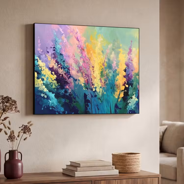 Dromerige - Langgerekte bloemen Textielframe zwart klein -sfeer3