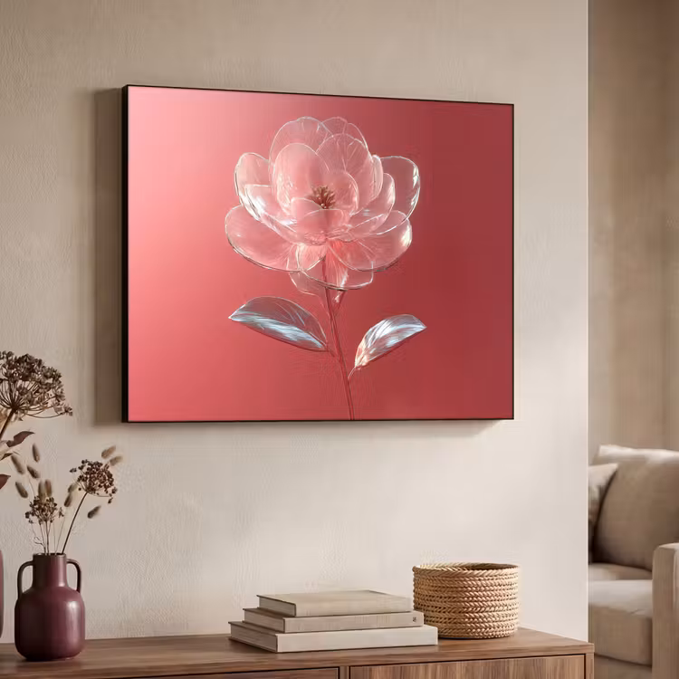 Sierlijk - Bloem - Roze - Glazen Textielframe zwart klein -sfeer3