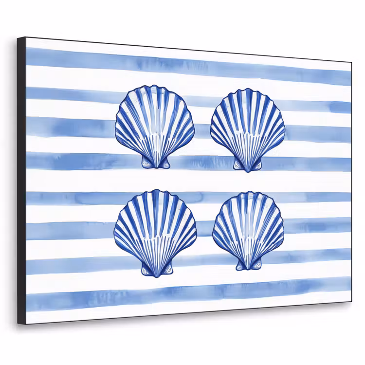 Vier schelpen - Blauw - Wit - Strepen Textielframe - compleet frame klein -3d