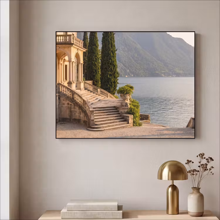Art Frame - Villa – Wasser – Treppen - Villa - water -trappen Textielframe zwart klein