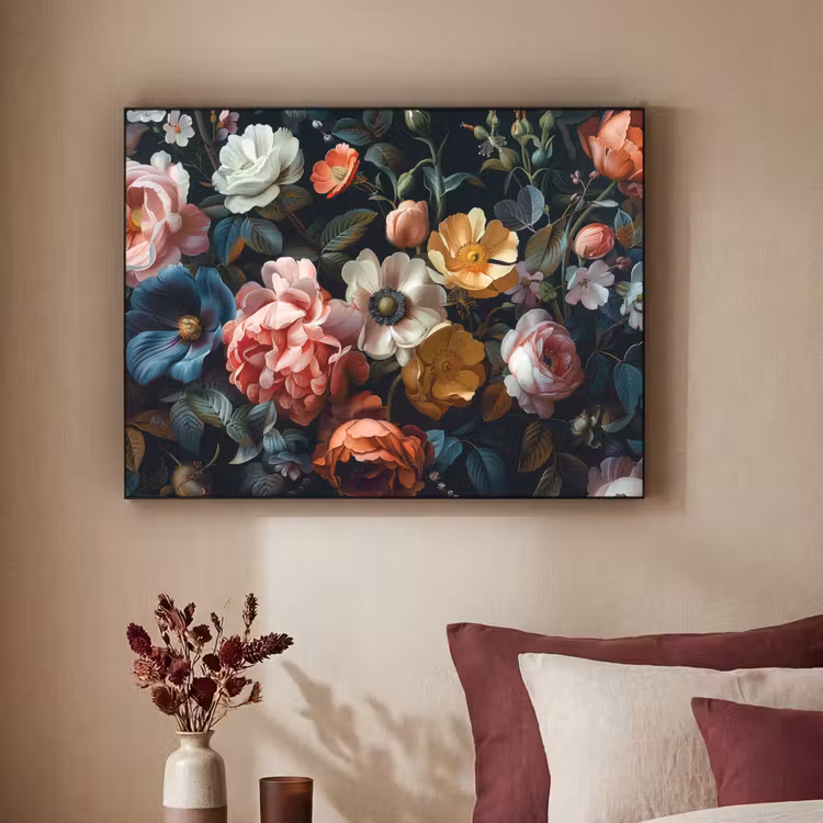 Vintage - Kleurrijk - Bloemen - Modern Textielframe zwart klein -sfeer1