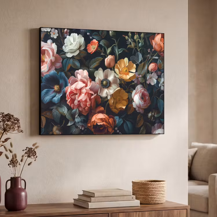 Vintage - Kleurrijk - Bloemen - Modern Textielframe zwart klein -sfeer3