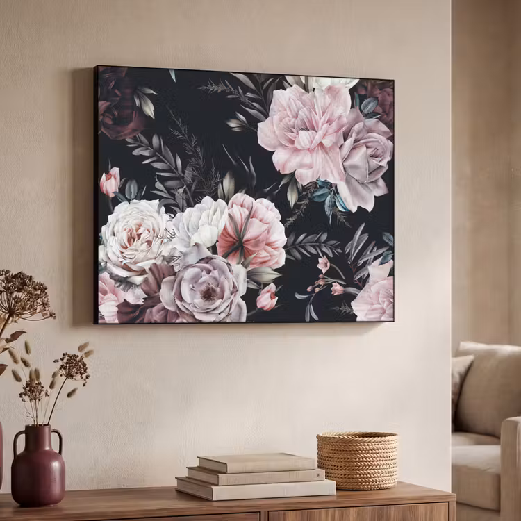 Vintage - Rozen - Romantisch - Bloemen Textielframe zwart klein -sfeer3