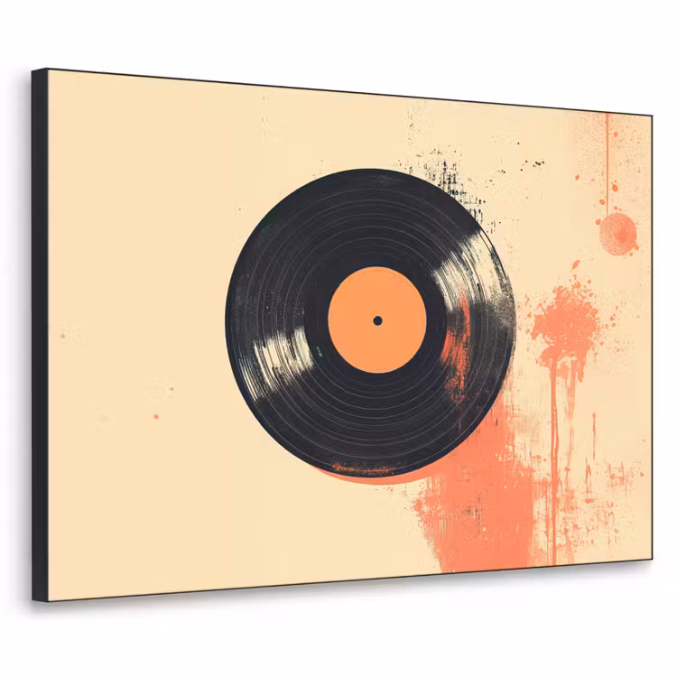 Vinylplaat - Zwart - Verfspatten - Retro Textielframe - compleet frame klein -3d