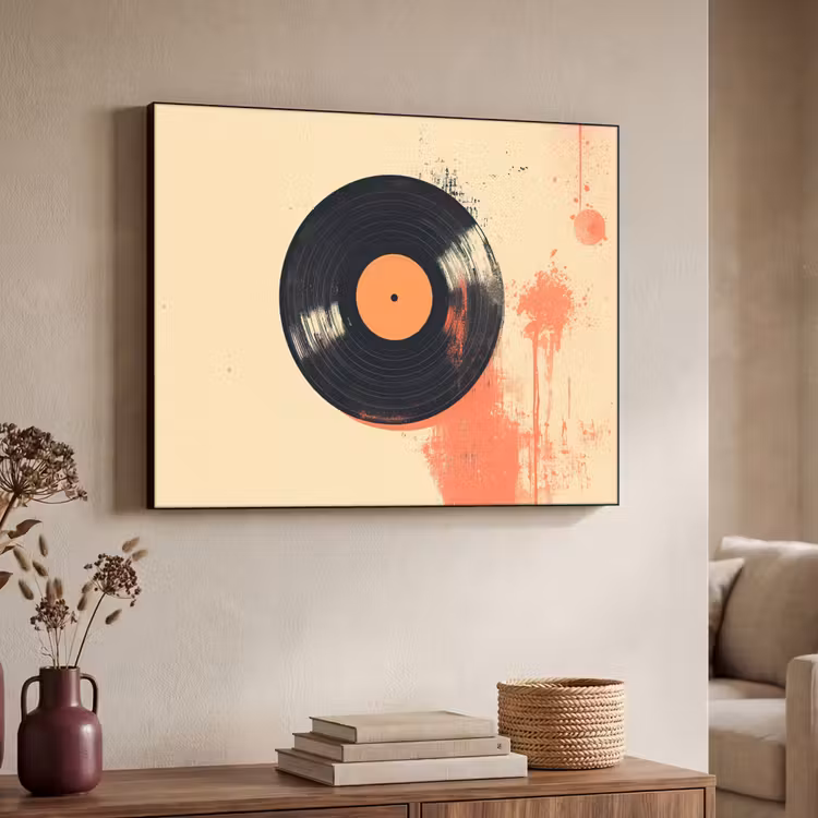 Vinylplaat - Zwart - Verfspatten - Retro Textielframe zwart klein -sfeer3