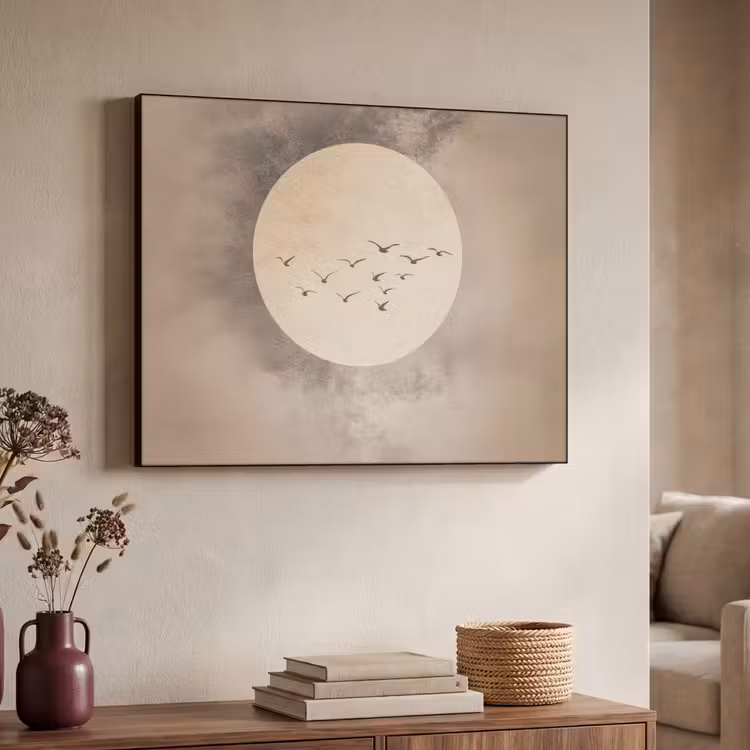 Vogel - Beige - Japandi Textielframe zwart klein -sfeer3