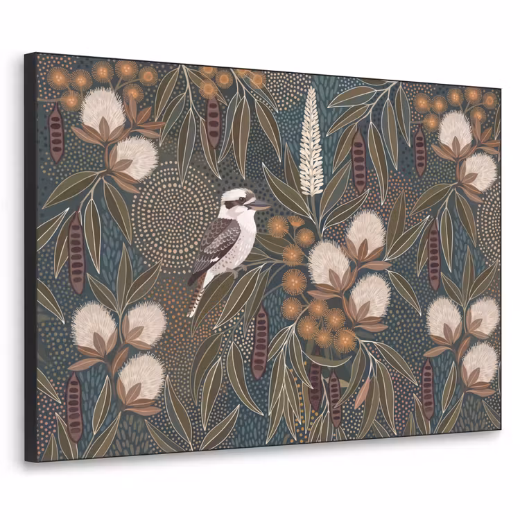 Vogel - Bladeren - Natuur - Illustratie - Groen Textielframe zwart klein -3d