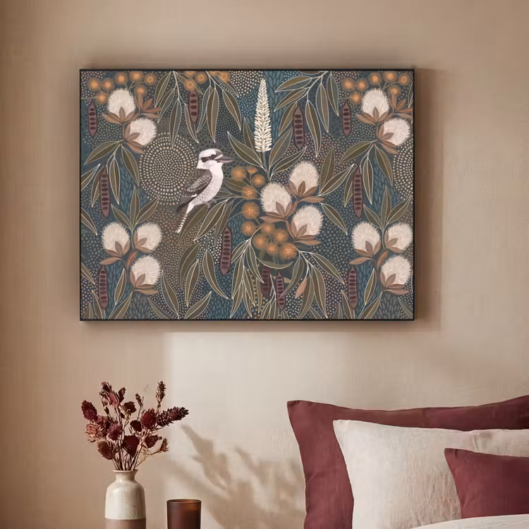 Vogel - Bladeren - Natuur - Illustratie - Groen Textielframe zwart klein -sfeer1