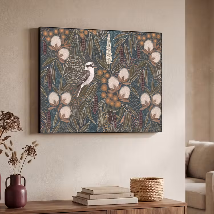 Vogel - Bladeren - Natuur - Illustratie - Groen Textielframe zwart klein -sfeer3