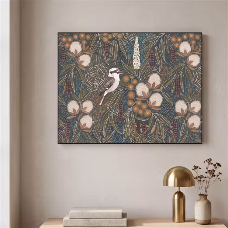 Vogel - Bladeren - Natuur - Illustratie - Groen Textielframe zwart klein -sfeer2