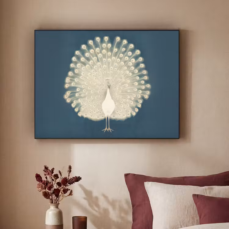 Vogel - Blauw - Vintage Textielframe - compleet frame klein -sfeer1