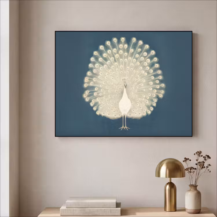 Vogel - Blauw - Vintage Textielframe zwart klein -sfeer2