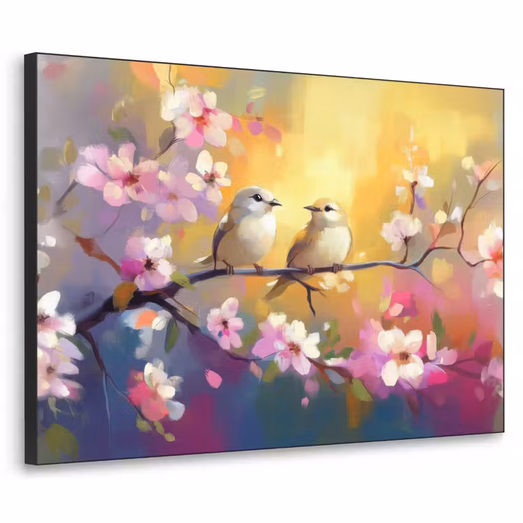 Vogels - Bloemen - Roze Textielframe - compleet frame klein -3d