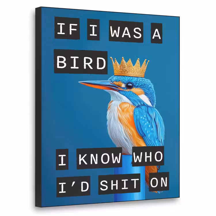 Vogel - Decoratie - Ijsvogel - Blauw Textielframe zwart klein -3d