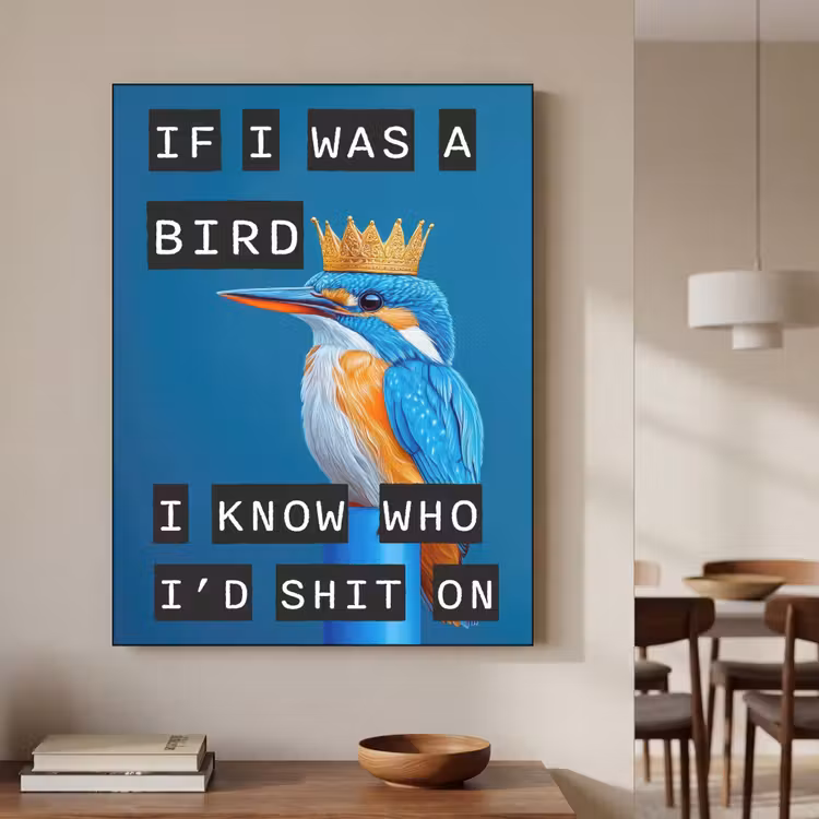 Vogel - Decoratie - Ijsvogel - Blauw Textielframe zwart klein -sfeer2