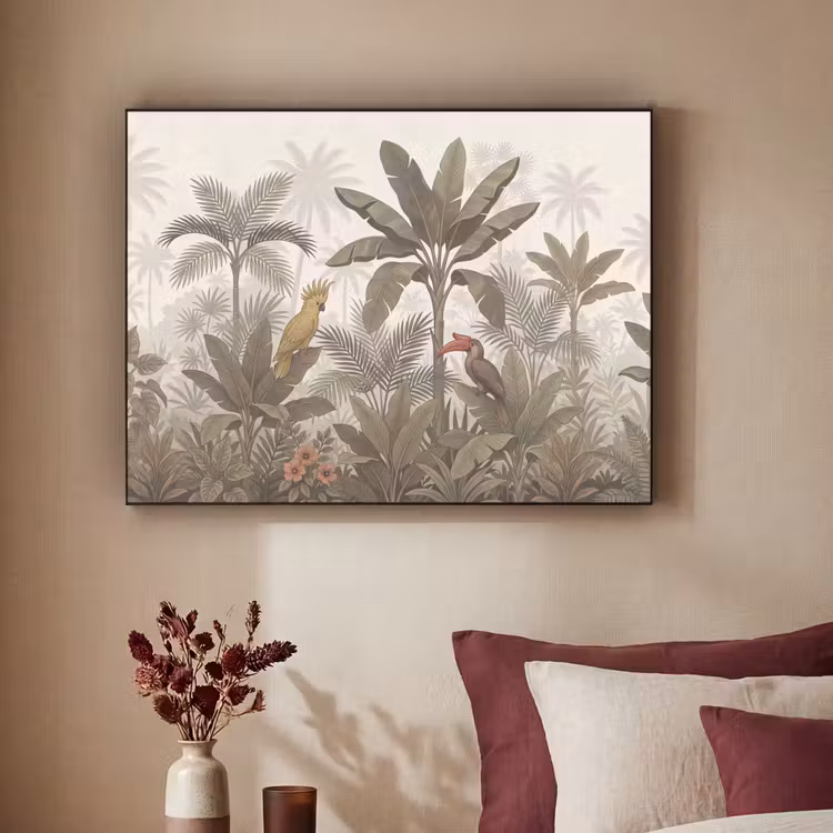 Vogel - Jungle - Tropisch - Illustratie - Groen Textielframe zwart klein -sfeer1