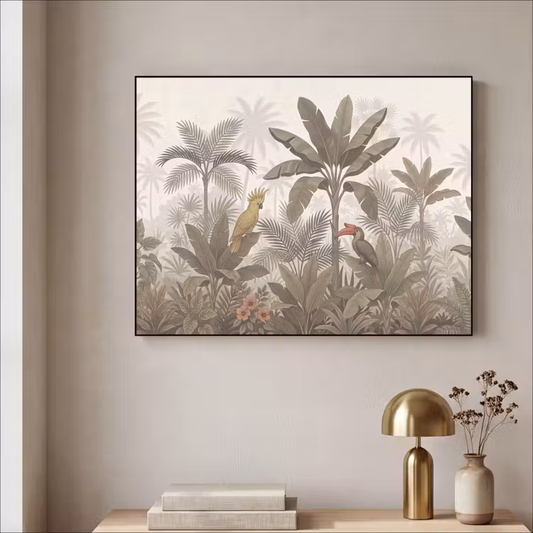 Vogel - Jungle - Tropisch - Illustratie - Groen Textielframe zwart klein -sfeer2