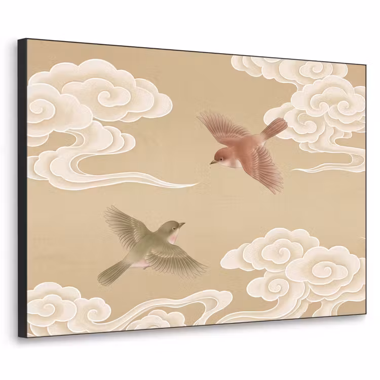 Vogels - Vliegen - Beige Textielframe zwart klein -3d