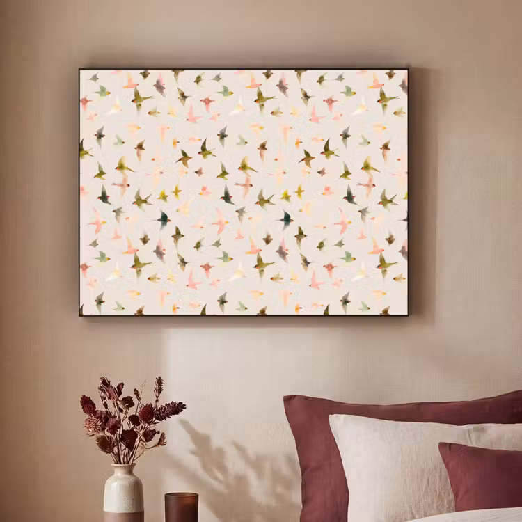 Vogels - Vliegen - Kleurrijk Textielframe zwart klein 947 -sfeer1