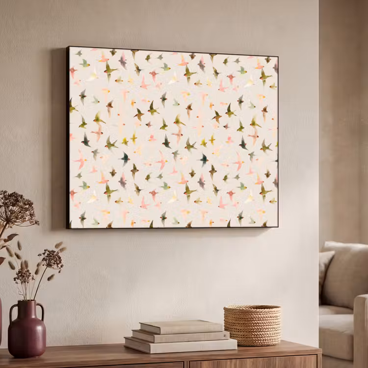 Vogels - Vliegen - Kleurrijk Textielframe zwart klein 947 -sfeer3