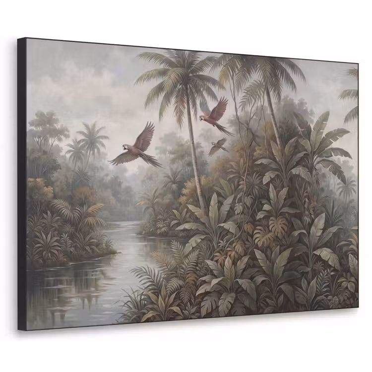 Vogel - Vliegend - Tropisch - Landschap - Klassiek Textielframe zwart klein -3d