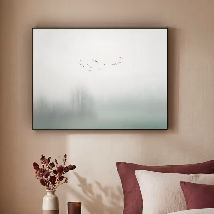 Vogel - Vlucht - Natuur - Minimalistisch Textielframe zwart klein -sfeer1