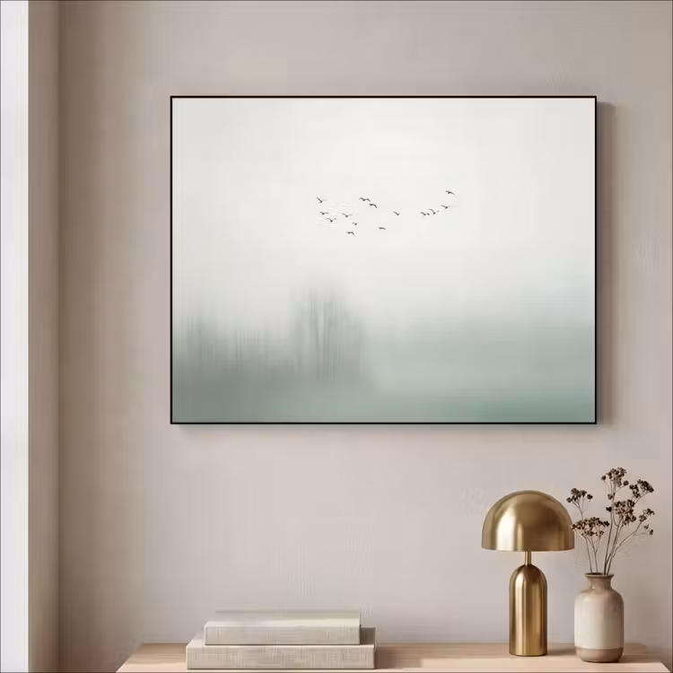 Vogel - Vlucht - Natuur - Minimalistisch Textielframe zwart klein -sfeer2