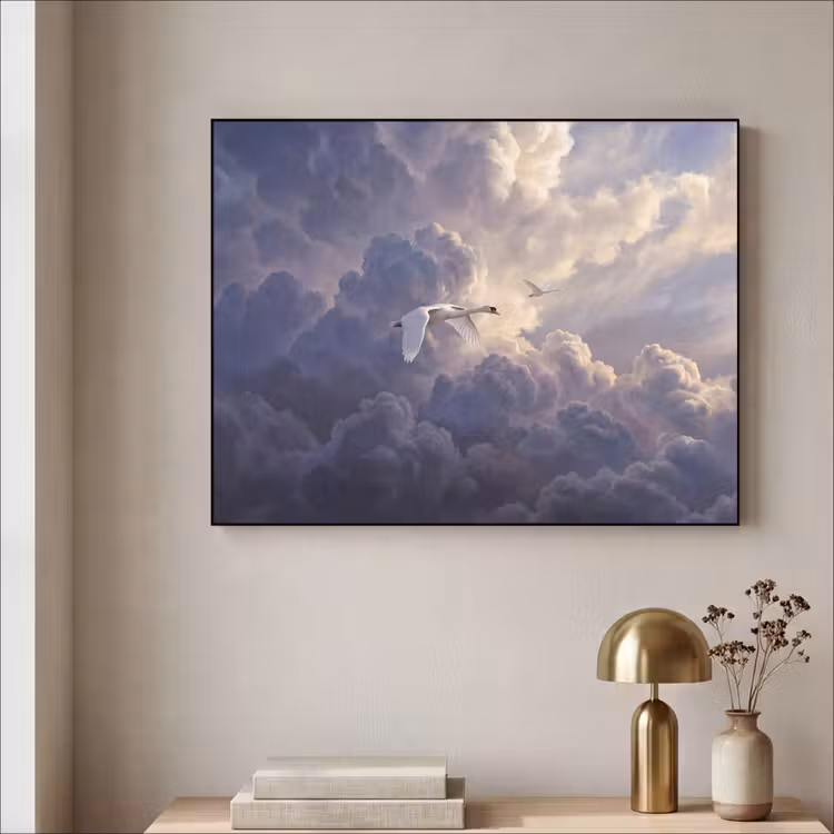 Vogel - Vliegend - Natuur - Wit - Wolken Textielframe zwart klein -sfeer2