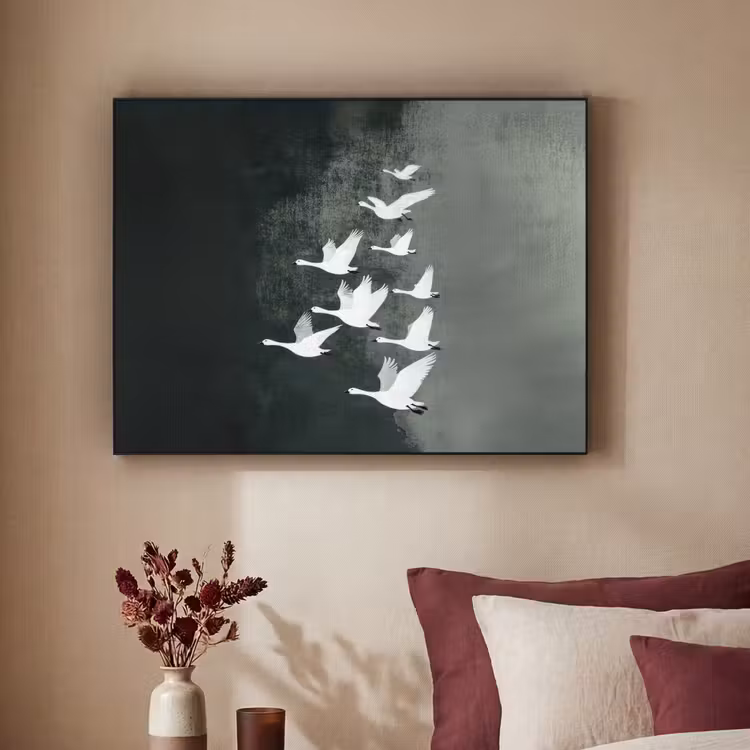 Vogel - Japandi - Groen Textielframe zwart klein -sfeer1