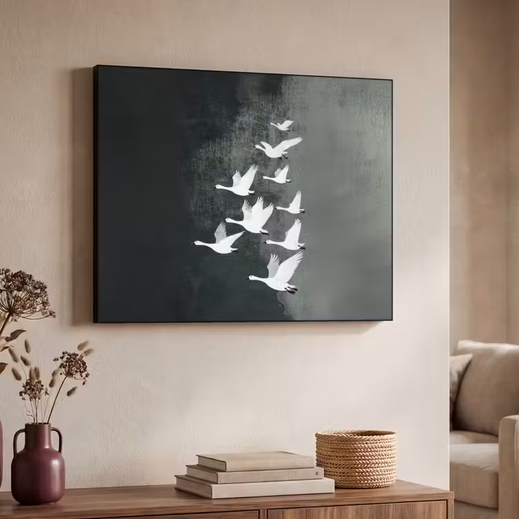 Vogel - Japandi - Groen Textielframe - compleet frame klein -sfeer3