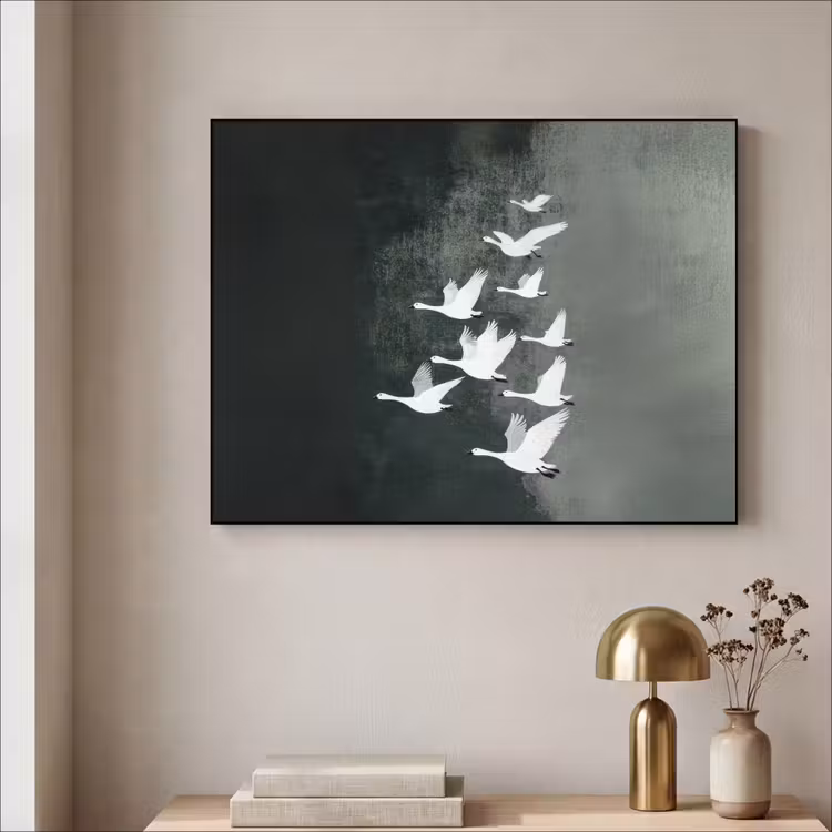 Vogel - Japandi - Groen Textielframe - compleet frame klein -sfeer2