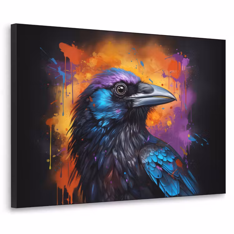 Vogel - Kraai - Graffiti - Zwart - Dieren Textielframe zwart klein -3d