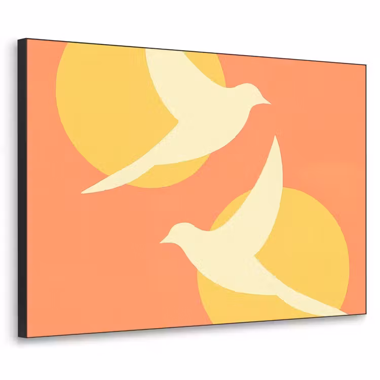 Vogels - Cirkels - Geel Textielframe zwart klein -3d