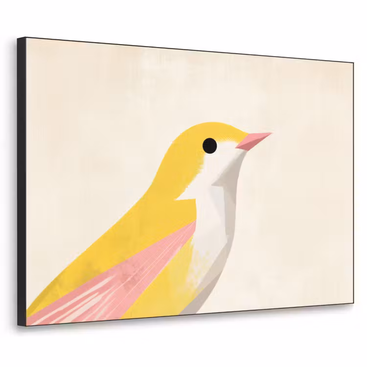Vogel - Minimalistisch - Geel Textielframe zwart klein -3d