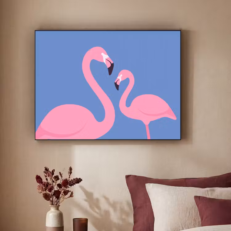Vogel - Paar - Dieren - Modern - Roze Textielframe zwart klein -sfeer1