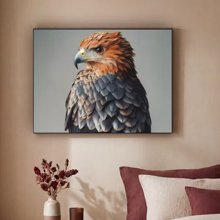 Vogel - Realistisch - Veren - Bruin Textielframe - compleet frame klein -sfeer1