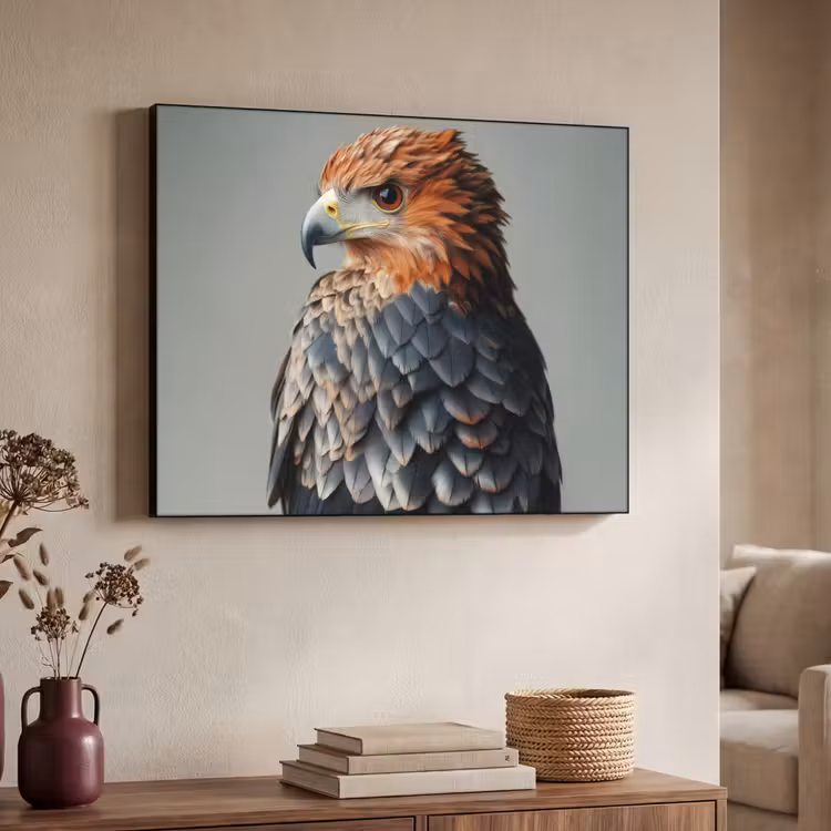 Vogel - Realistisch - Veren - Bruin Textielframe - compleet frame klein -sfeer3