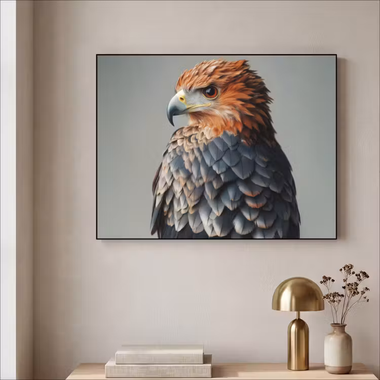 Vogel - Realistisch - Veren - Bruin Textielframe - compleet frame klein -sfeer2