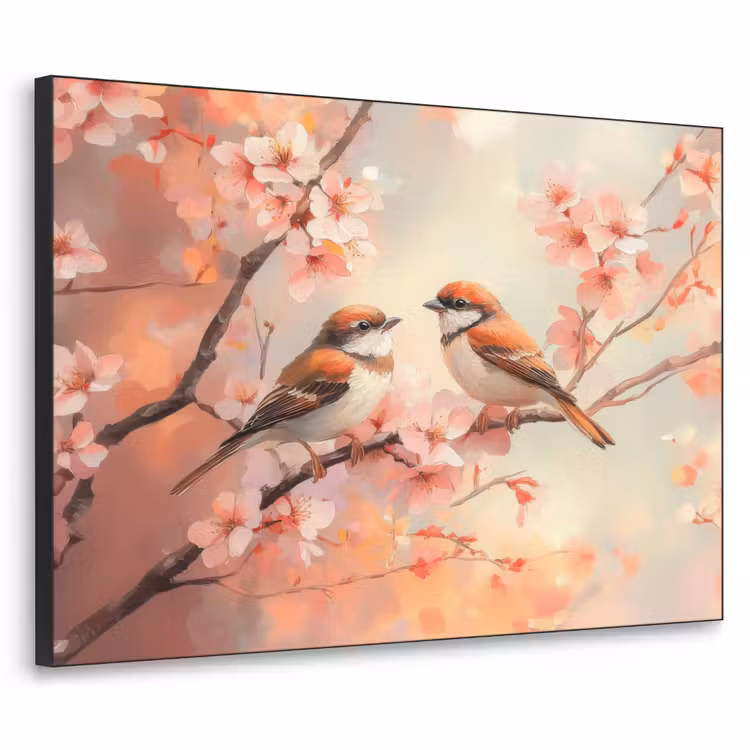 Vogels - Romantic - Bloesemtak Textielframe zwart klein -3d