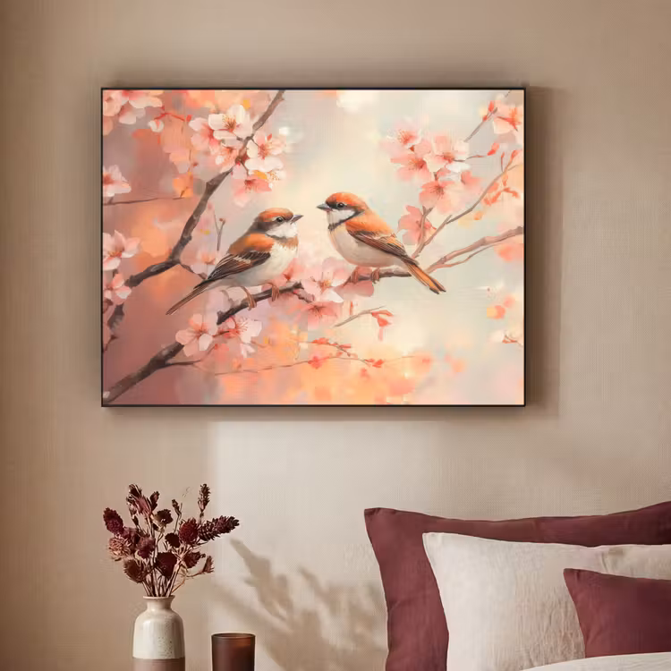 Vogels - Romantic - Bloesemtak Textielframe - compleet frame klein -sfeer1