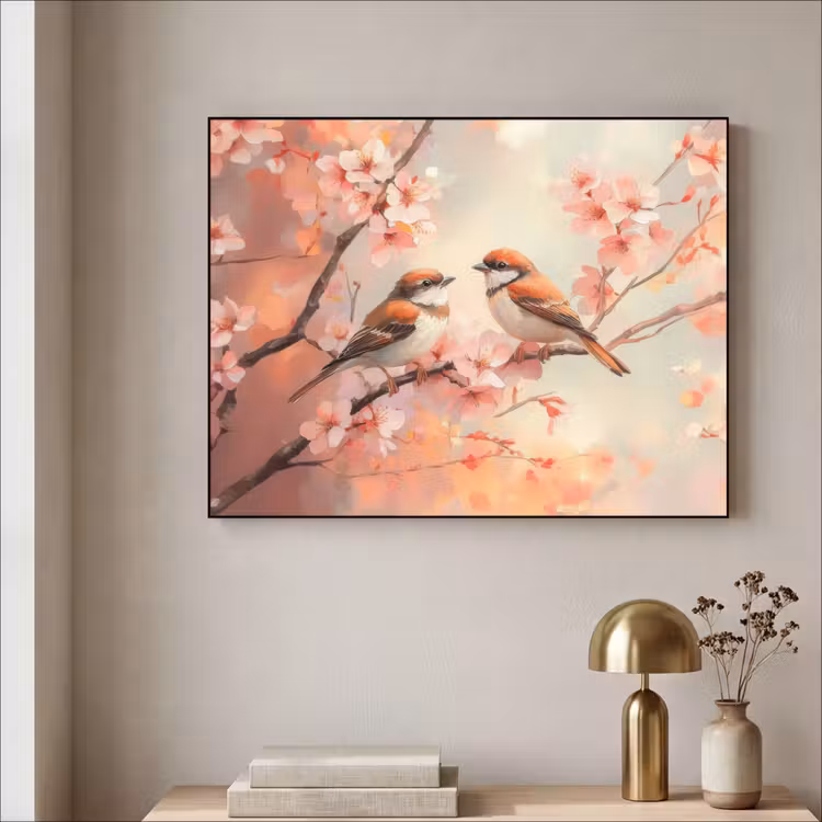 Vogels - Romantic - Bloesemtak Textielframe - compleet frame klein -sfeer2
