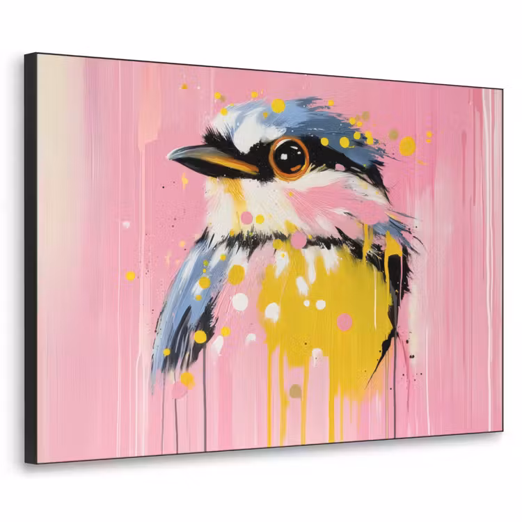 Vogel - Roze - Geel - Blauw Textielframe - compleet frame klein -3d