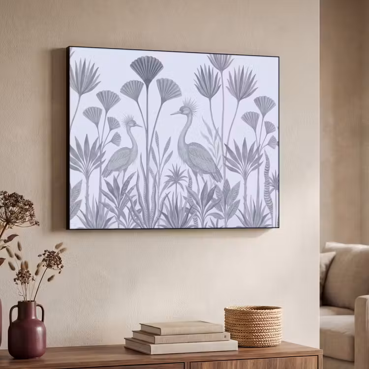 Vogel - Tropisch - Illustratie - Blauwgrijs - Natuur Textielframe zwart klein -sfeer3