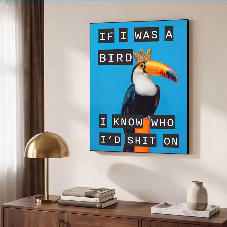 Vogel - Toekan - Blauw - Quotes Textielframe zwart klein -sfeer3