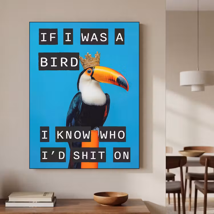 Vogel - Toekan - Blauw - Quotes Textielframe zwart klein -sfeer2